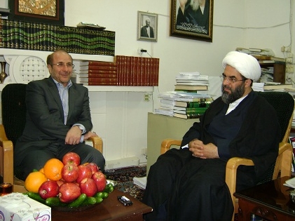 Doktor Qalibafın cənab hacı şeyx Ayətullah Məhəmməd Cavad Fazil Lənkərani (damət bərəkatuh) ilə görüşü