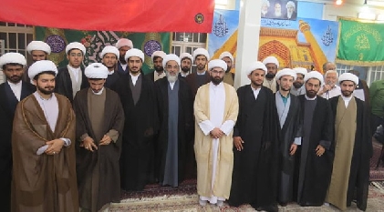 عمامه گذاری جمعی از طلاب در روز عید غدیر در دفتر آیت الله فاضل لنکرانی